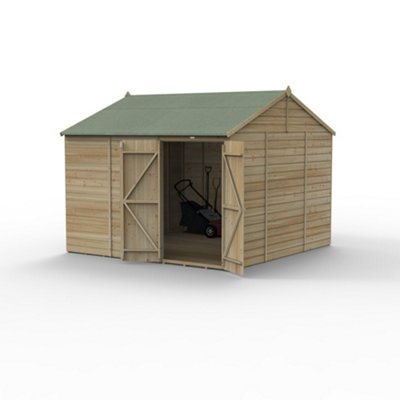 10x10 Reverse Apex Shed Beckwood 25yr Guarantee Shiplap Pressure Treated - No Windows - Double Door