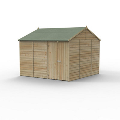 10x10 Reverse Apex Shed Beckwood 25yr Guarantee Shiplap Pressure Treated - No Windows - Double Door