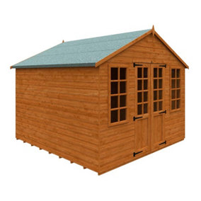 10x10 Summerhouse 12mm Shed - L295 x W295 x H257.7 cm - Solid Wood/Softwood/Pine - Burnt Orange