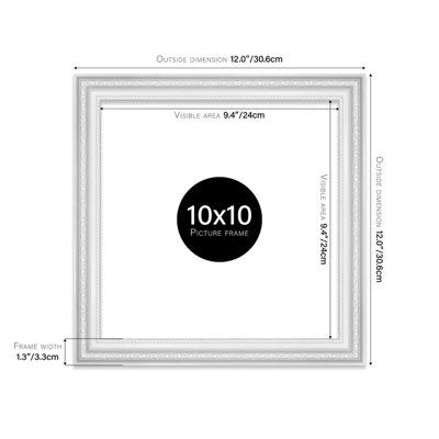 10x10 White Ornate Picture Frame (25.4 x 25.4cm) Poster, Photo, Artwork, Gallery Wall or Print