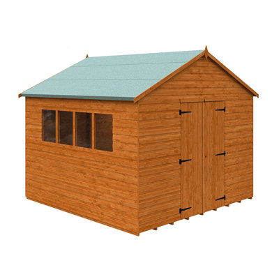 10x10 Xl Workshop 12mm Shed - L295 x W295 x H268.5 cm - Solid Wood/Softwood/Pine - Burnt Orange