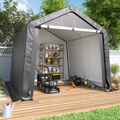 10x10FT Galvanized Tube Storage Shed Dark Grey with Roll-up Door