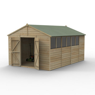 10x15 Apex Beckwood Shed 25yr Guarantee Shiplap Pressure Treated - 6 Windows - Double Door
