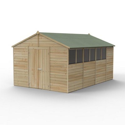 10x15 Apex Beckwood Shed 25yr Guarantee Shiplap Pressure Treated - 6 Windows - Double Door