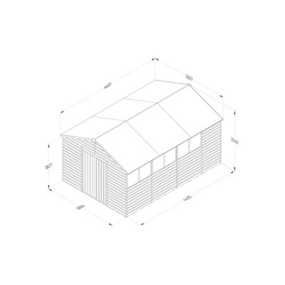 10x15 Apex Beckwood Shed 25yr Guarantee Shiplap Pressure Treated - 6 Windows - Double Door