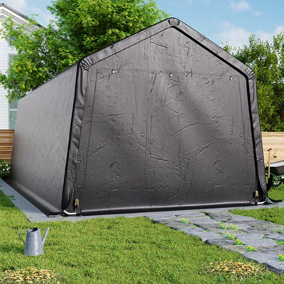 10x20FT Galvanized Tube Storage Shed Dark Grey with Roll-up Door