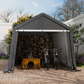 10x20FT Waterproof Garden Galvanized Tube Storage Shed Dark Grey with Roll-up Door