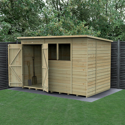 10x6 Pent Shed Beckwood Shed 25yr Guarantee Shiplap Pressure Treated - 2 Windows - Double Door