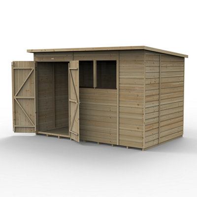 10x6 Pent Shed Beckwood Shed 25yr Guarantee Shiplap Pressure Treated - 2 Windows - Double Door