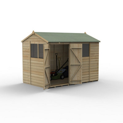 10x6 Reverse Apex Shed Beckwood 25yr Guarantee Shiplap Pressure Treated  - 4 Windows - Double Door
