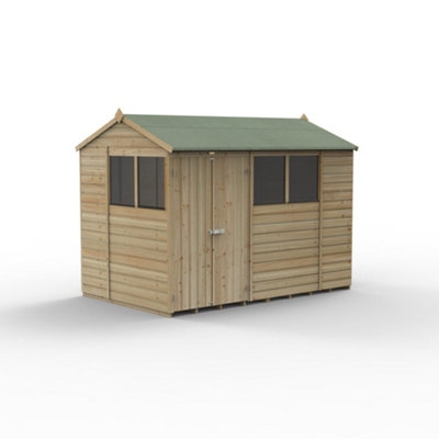 10x6 Reverse Apex Shed Beckwood 25yr Guarantee Shiplap Pressure Treated  - 4 Windows - Double Door