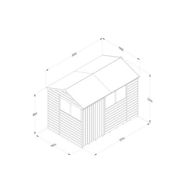 10x6 Reverse Apex Shed Beckwood 25yr Guarantee Shiplap Pressure Treated  - 4 Windows - Double Door