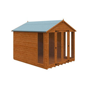 10x8 Contemporary Summerhouse 12mm Shed - L295 x W235 x H243.7 cm - Solid Wood/Softwood/Pine - Burnt Orange