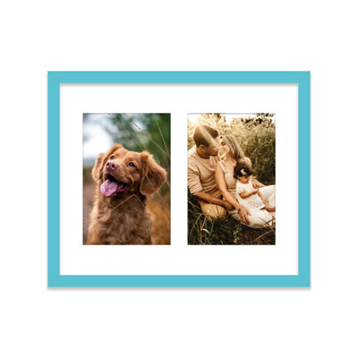 10x8 Inch 2 Opening Photo Collage Frame, Display Two 6x4 Inch Photos, Multi Aperture Family Picture Frame, Turquoise