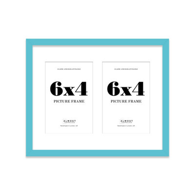 10x8 Inch 2 Opening Photo Collage Frame, Display Two 6x4 Inch Photos, Multi Aperture Family Picture Frame, Turquoise