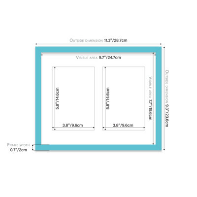 10x8 Inch 2 Opening Photo Collage Frame, Display Two 6x4 Inch Photos, Multi Aperture Family Picture Frame, Turquoise