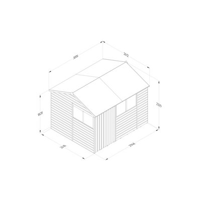 10x8 Reverse Apex Shed Beckwood 25yr Guarantee Shiplap Pressure Treated - 4 Windows - Double Door