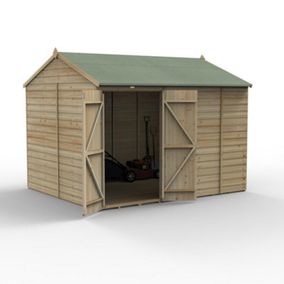 10x8 Reverse Apex Shed Beckwood 25yr Guarantee Shiplap Pressure Treated  - No Windows - Double Door