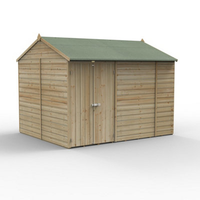 10x8 Reverse Apex Shed Beckwood 25yr Guarantee Shiplap Pressure Treated  - No Windows - Double Door