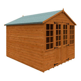 10x8 Summerhouse 12mm Shed - L295 x W235 x H243.7 cm - Solid Wood/Softwood/Pine - Burnt Orange