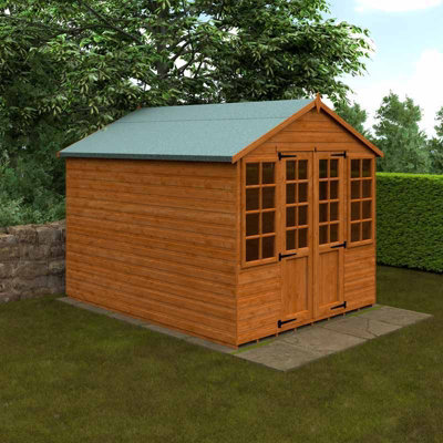 10x8 Summerhouse 12mm Shed - L295 x W235 x H243.7 cm - Solid Wood/Softwood/Pine - Burnt Orange - 3