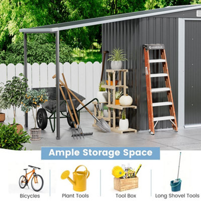 10x8ft Metal Shed Garden Storage Shed Apex Roof Double Door with Sun Shade