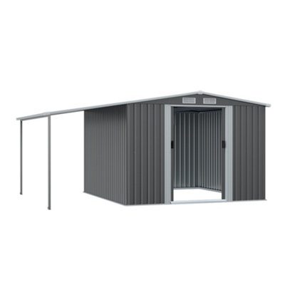 10x8ft Metal Shed Garden Storage Shed Apex Roof Double Door with Sun Shade