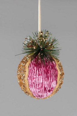11.5cm Pink Glitter Bauble - Christmas Hanging Decoration