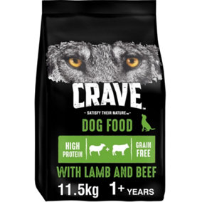 11.5kg Crave Natural Grain Free Adult Dry Dog Food Lamb & Beef Dog Biscuits