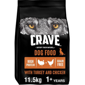11.5kg Crave Natural Grain Free Adult Dry Dog Food Turkey & Chicken Dog Biscuits