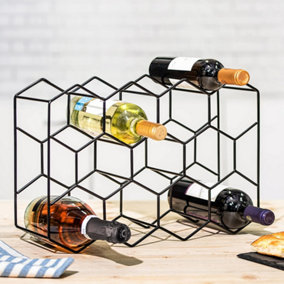 11 Bottle Black Metal Countertop Hexagon Wine Rack