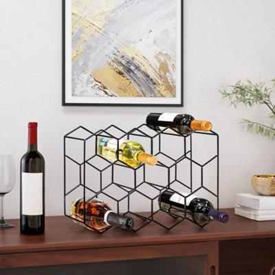 11 Bottle Black Metal Countertop Hexagon Wine Rack