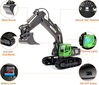 11 Channel Multifunction 2.4Ghz Remote Control Excavator 1:18 Scale ...