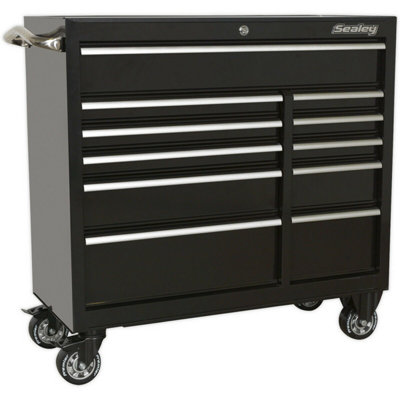11 Drawer Black Portable Tool Chest with Locking System and Heavy-Duty Construction