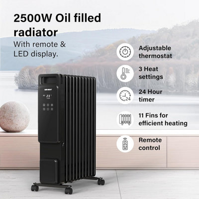 11 Fin Oil Filled Radiator 240V 2500W Electric Portable Heater 3 Heat ...