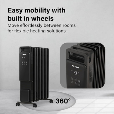 11 Fin Oil Filled Radiator 240V 2500W Electric Portable Heater 3 Heat ...