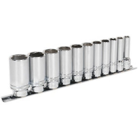 11 PACK DEEP Socket Set 3/8" Imperial Square Drive 6 Point LOCK-ON Rounded Heads