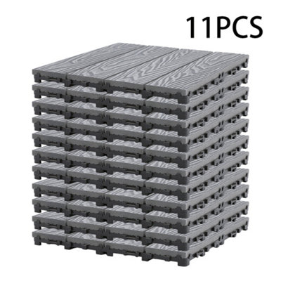 11 Pack Square Interlocking Wood Grain Composite WPC Garden Decking Tiles Dark Grey 30 x 30cm - 3