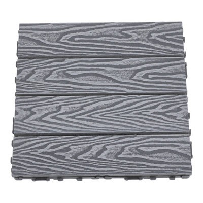 11 Pack Square Interlocking Wood Grain Composite WPC Garden Decking Tiles Dark Grey 30 x 30cm - 4