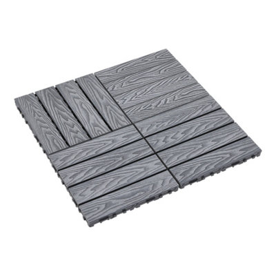 11 Pack Square Interlocking Wood Grain Composite WPC Garden Decking Tiles Dark Grey 30 x 30cm - 5