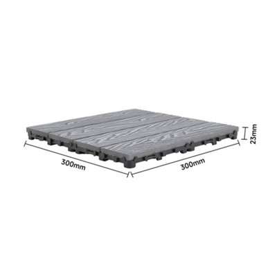 11 Pack Square Interlocking Wood Grain Composite WPC Garden Decking Tiles Dark Grey 30 x 30cm - 6