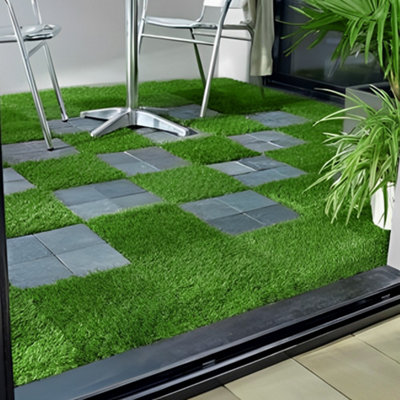 11 Pcs Artificial Grass Tiles Interlocking Turf Tiles for Decking,Balcony, Patio, Garden,1m²