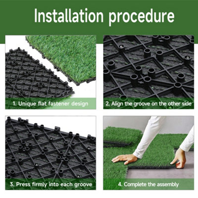 11 Pcs Artificial Grass Tiles Interlocking Turf Tiles for Decking,Balcony, Patio, Garden,1m²