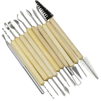 11 Piece Clay Modelling Sculpting Tool Set Dual Head Wooden Handles