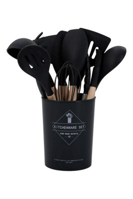 11 Piece Silicone Kitchen Utensil Set for Nonstick Cookware in Black