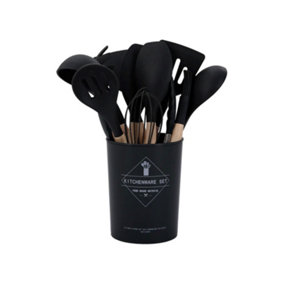 11 Piece Silicone Kitchen Utensil Set for Nonstick Cookware in Black