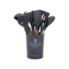 11 Piece Silicone Kitchen Utensil Set for Nonstick Cookware in Dark Grey