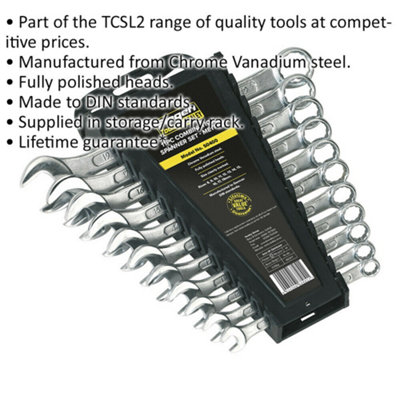 11-Piece Slim Handled Combination Spanner Set - 12 Point Metric Wrench for Professional Use