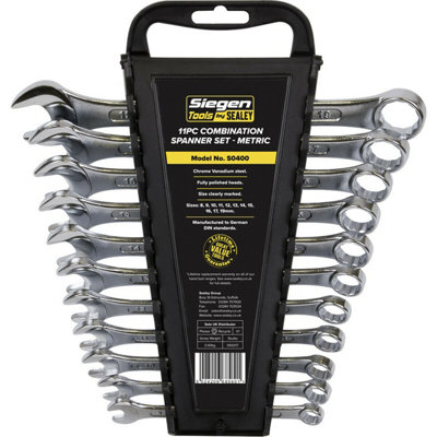 11-Piece Slim Handled Combination Spanner Set - 12 Point Metric Wrench for Professional Use