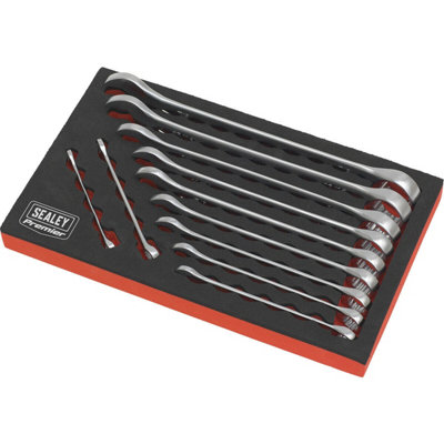 11-Piece Slim Handled Combination Spanner Set - 12 Point Ring and Open End Wrench Set